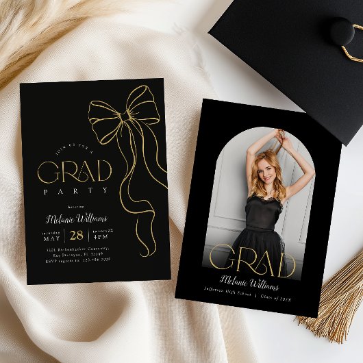 Hand Drawn Bow Graduation Invitation