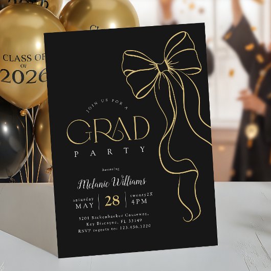 Hand Drawn Bow Graduation Invitation