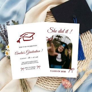  Hand drawn Bow graduation party invitation Kaart