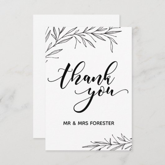 Hand Drawn Branch Flat Hartelijk dank Bedankkaart (Voorkant / Achterkant)