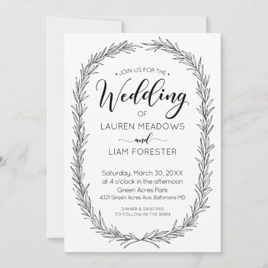 Hand Drawn Branch Lijst Wedding Invitation Kaart (Voorkant)