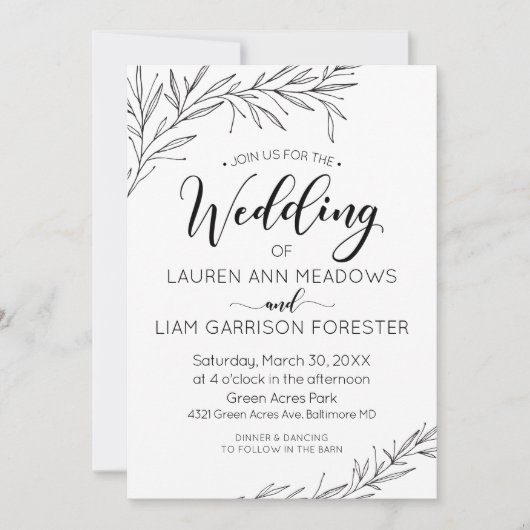 Hand Drawn Branches Wedding Invitation Kaart (Voorkant)