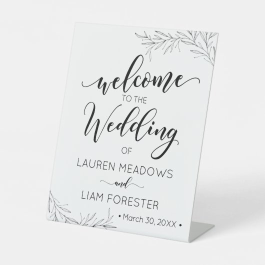 Hand Drawn Branches Wedding Welcome Reclamebord Met Voetstuk (Voorkant)