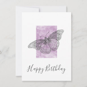 Hand Drawn Butterfly, Waterverf Plum Abstract Kaart