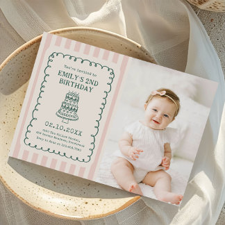 Hand Drawn Cake Quirky Unique Birthday Party Photo Kaart