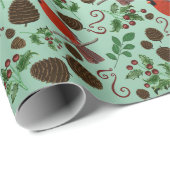 Hand Drawn Cardinal & Winter Greenery Christmas Cadeaupapier (Rol Hoek)