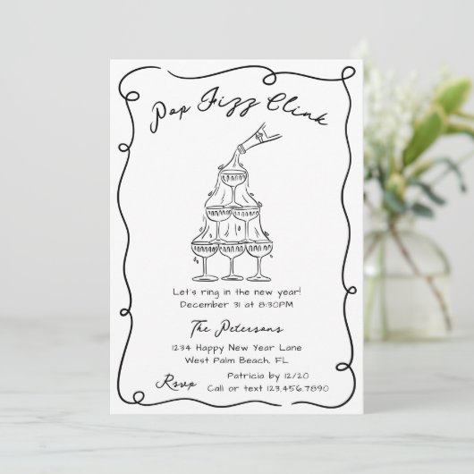 Hand Drawn Champagne Tower New Years Eve Party Kaart (Staand voorkant)