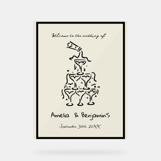 Hand Drawn Champagne Tower Retro Welcome wedding (Recto)