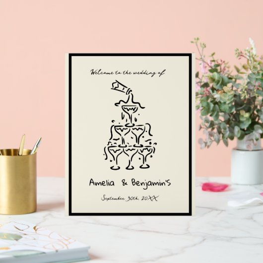 Hand Drawn Champagne Tower Retro Welcome wedding (Mariage)