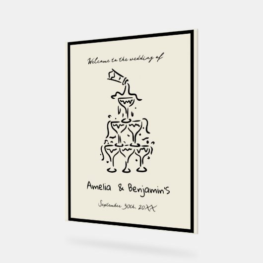 Hand Drawn Champagne Tower Retro Welcome wedding (Angle)