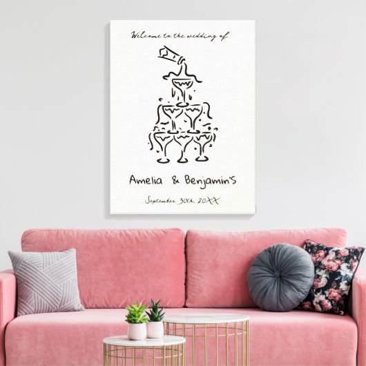 Hand Drawn Champagne Tower Retro Welcome wedding Canvas Afdruk (Insitu (Woonkamer))