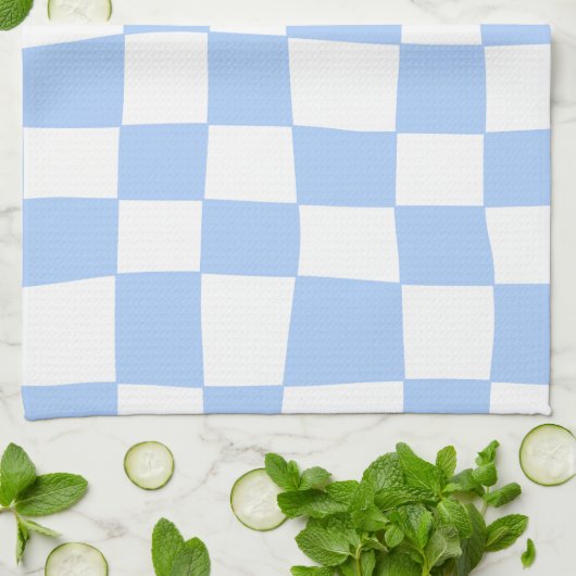 Hand Drawn Checkerboard Pattern (sky blue/white) Theedoek (Gevouwen)