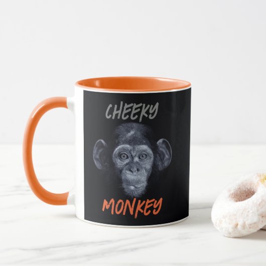 Hand Drawn Cheeky Monkey Mug  (Avec donut)