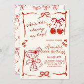 hand-drawn cherry martini birthday invitation (Devant / Derrière)