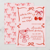 hand-drawn cherry martini birthday invitation (Devant / Derrière)