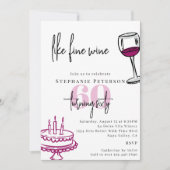 Hand Drawn Chic Scribble Wine & Cake 60th Birthday Kaart (Voorkant)