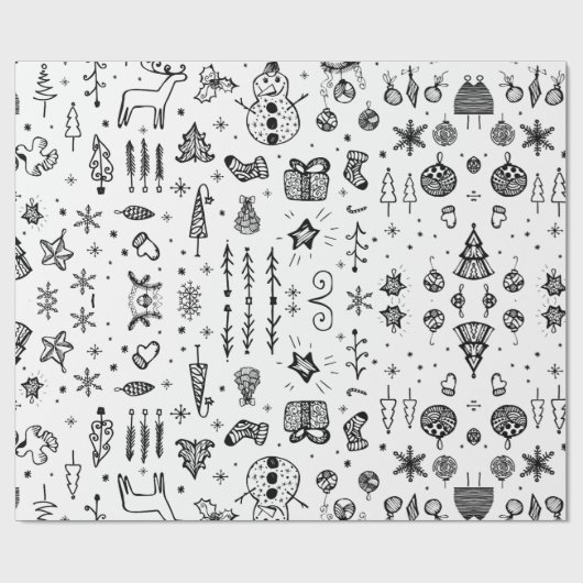 Hand Drawn Christmas Doodle Cadeaupapier (Vlak)