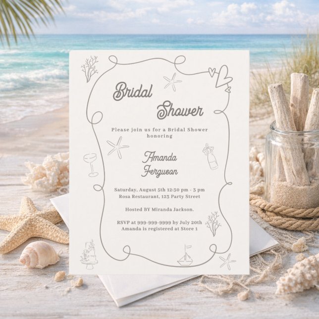 Hand drawn coastal sand Bridal Shower invitation (Creator heeft geüpload)