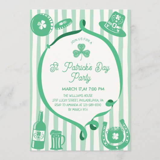 Hand Drawn Coquette Frame Stripes St Patrick's Day Kaart (Voorkant)