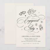 Hand Drawn Cupid Cherub Vintage Engagement Party Kaart (Voorkant / Achterkant)