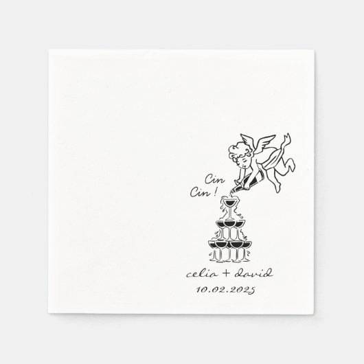 Hand Drawn Cupid Icon Cocktail Wedding Servet (Voorkant)