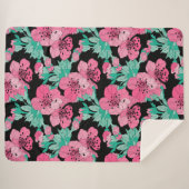 Hand Drawn Decorative Cherry Blossom Pattern Sherpa Deken (Voorkant (horizontaal))