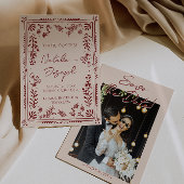 Hand Drawn Deep Red Floral Garden Photo Wedding Save The Date