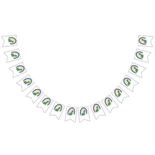 Hand Drawn Dinosaur met Rainbow Birthday Party Vlaggetjes