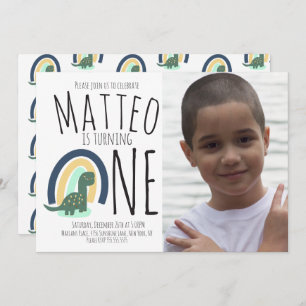 Hand Drawn Dinosaur Rainbow Birthday Foto Kaart