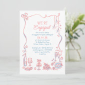 Hand Drawn Doodle Funky Whimsical Engagement Party Kaart (Staand voorkant)