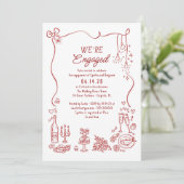 Hand Drawn Doodle Funky Whimsical Engagement Party Kaart (Staand voorkant)