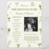 Hand Drawn Doodle Green Wedding Program Programma (Voorkant)
