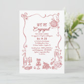 Hand Drawn Doodle Whimsical Engagement Party Photo Kaart (Staand voorkant)