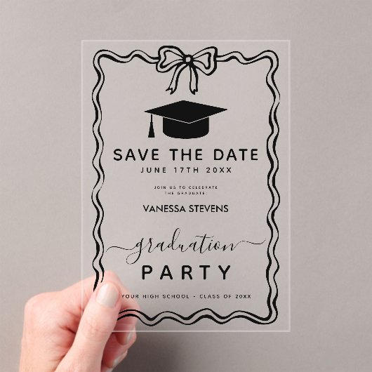 Hand Drawn Doodles Afstuderen Save the Date Acryl Uitnodigingen (Insitu (Draagbaar))