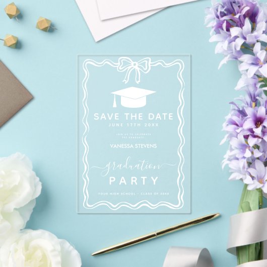 Hand Drawn Doodles Afstuderen Save the Date Acryl Uitnodigingen (Insitu (Huwelijk))