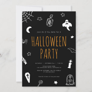 Hand Drawn Doodles Cute Halloween Party Kaart