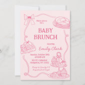 Hand Drawn Doodles Pink Baby Brunch Invitation (Devant)