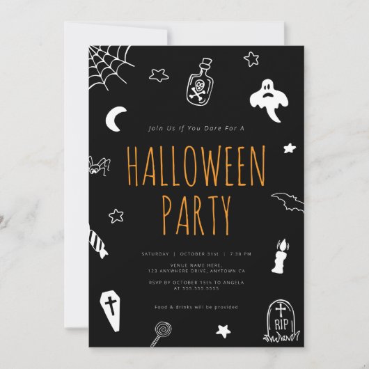 Hand Drawn Doodles Schattige Halloween Party Kaart (Voorkant)