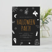 Hand Drawn Doodles Schattige Halloween Party Kaart (Staand voorkant)