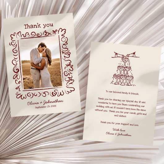 Hand Drawn Doodles Wedding Bedankkaart