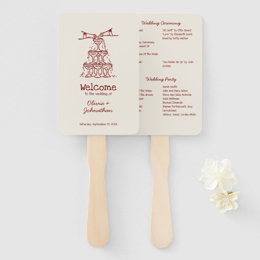 Hand Drawn Doodles Wedding Program Handwaaier (Voorkant en achterkant)