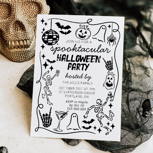 Hand Drawn Doodles Whimsical Halloween Invitation