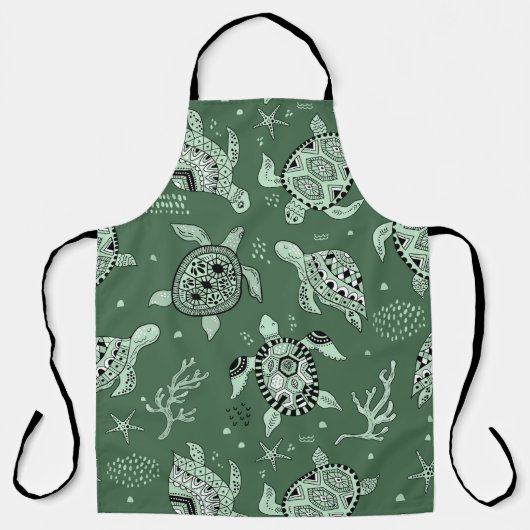 Hand drawn doodling sea turtle etnische pattern schort (Voorkant)