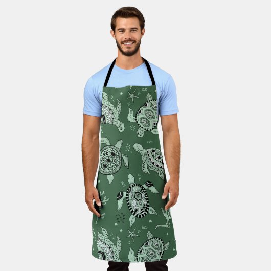 Hand drawn doodling sea turtle etnische pattern schort (Gedragen)