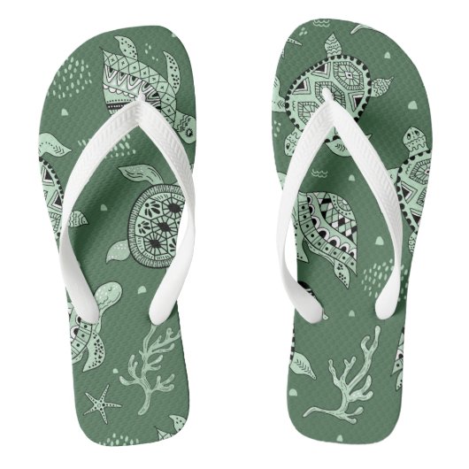 Hand drawn doodling sea turtle etnische pattern teenslippers (Voetbed)