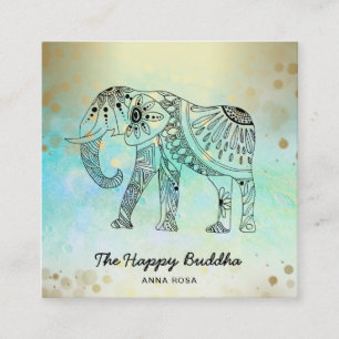 *~* Hand Drawn Elephant Pattern Buddha Gold Vierkante Visitekaartje