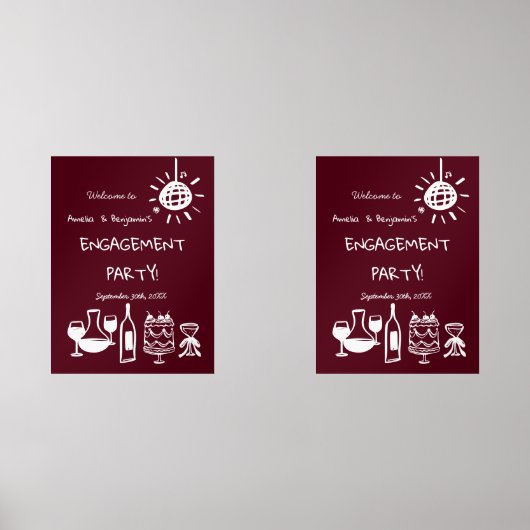 Hand Drawn Engagement Party Wedding Welcome Sign. Muurkunst Sets (Voorkant)