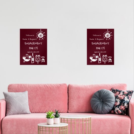 Hand Drawn Engagement Party Wedding Welcome Sign. Muurkunst Sets (Woonkamer)