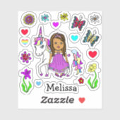 Hand Drawn Ethnic Princess and Unicorn Sticker (Vel)