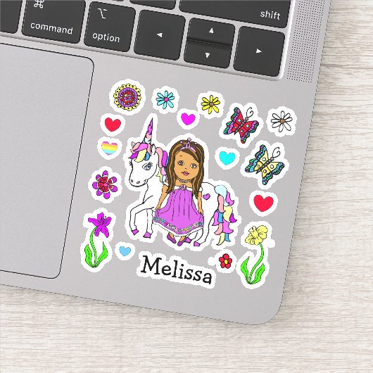 Hand Drawn Ethnic Princess and Unicorn Sticker (Detail)